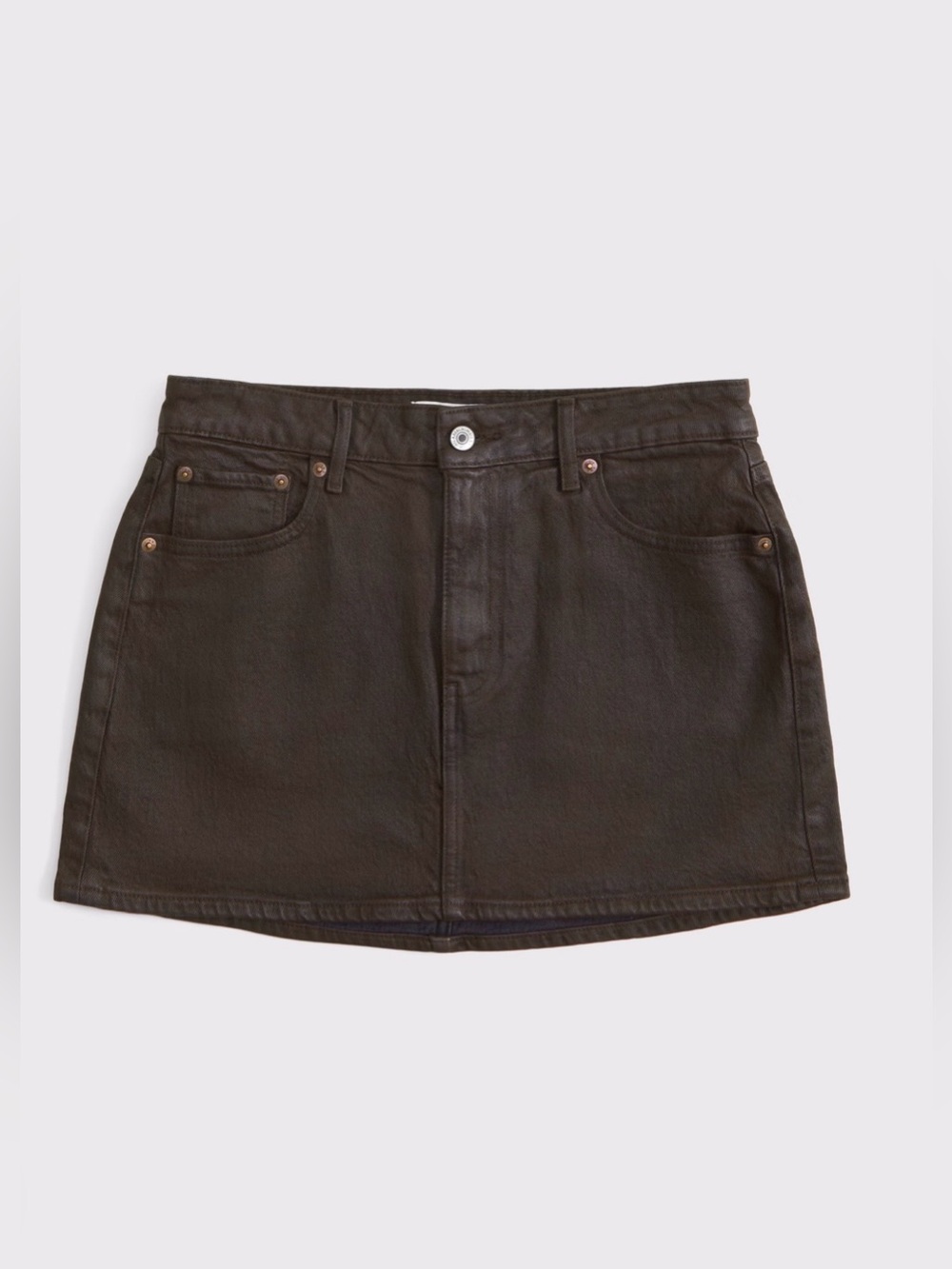 🤎 New 🤎 Brown Abercrombie & Fitch Curve Love Mid Rise Denim Mini Skirt - Picture 4 of 14